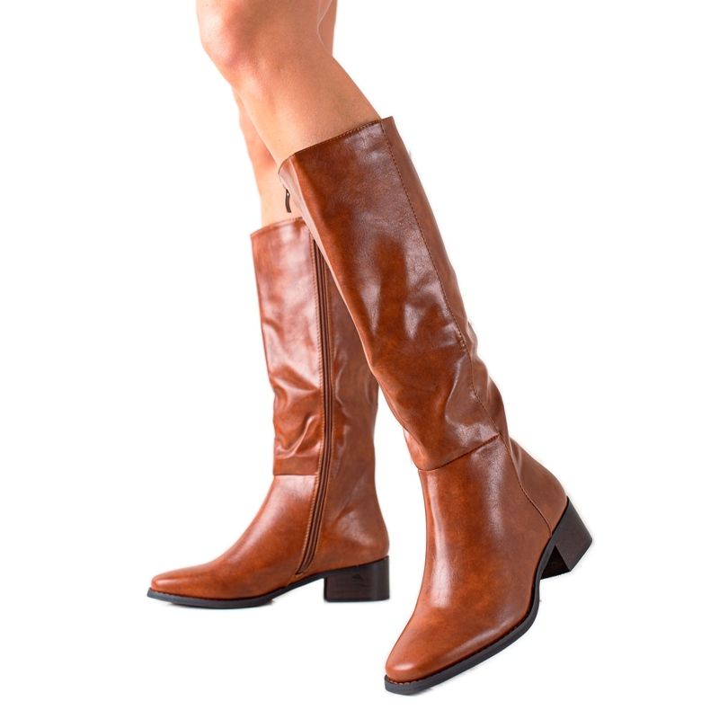 Diamantique Cizme maro clasice cu piele ecologică