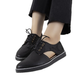 Pantofi Karley negri, cu tăietură joasă, strălucitori negru