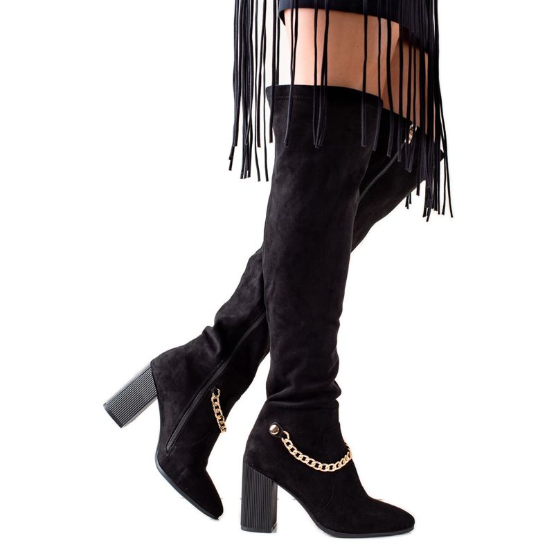 Goodin Cizme din piele de căprioară cu lanț negru