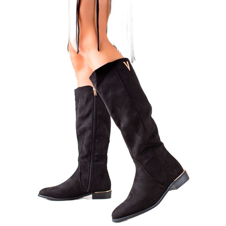 TRENDI Cizme elegante din piele intoarsa negru