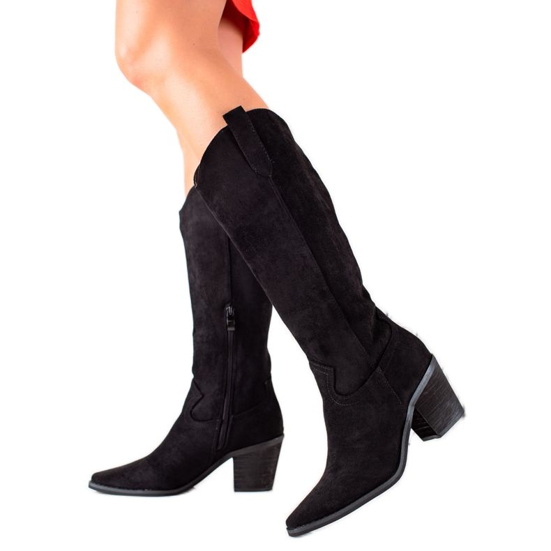 Renda Cizme de cowboy din piele de căprioară negru