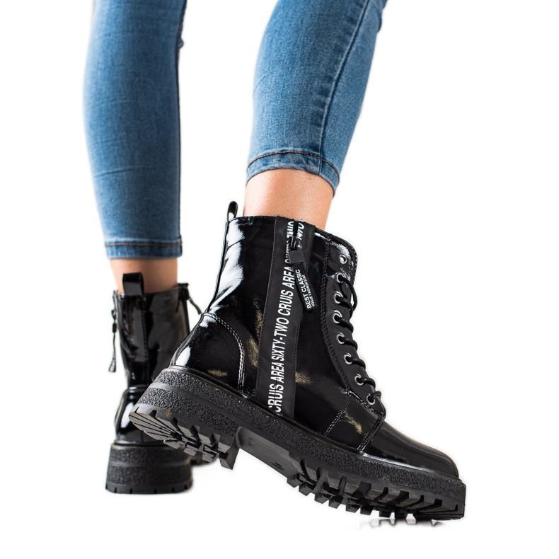 Goodin Genti lacuite cu fermoar decorativ negru