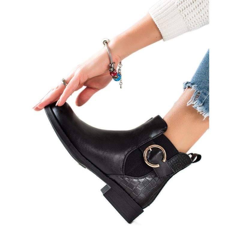 TRENDI Cizme cu cataramă de aur negru TRENDI Cizme cu cataramă de aur negru