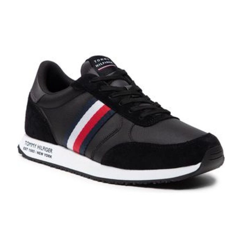 Pantofi Tommy Hilfiger Runner Lo Leather Mix M FM0FM03736 Bds negru
