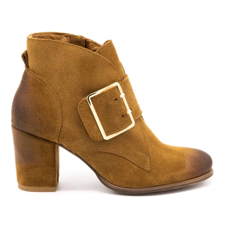 Exquisite Botine de damă din piele cu cataramă cu toc înalt 1262EX camel maro