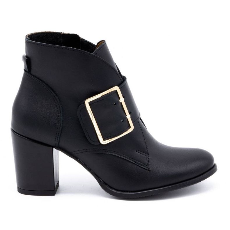 Exquisite Botine de damă din piele cu cataramă cu toc înalt 1262EX negru Exquisite Botine de damă din piele cu cataramă cu toc înalt 1262EX negru