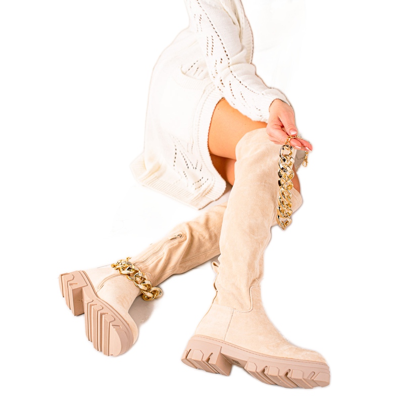 Diamantique Cizme din piele intoarsa cu un lant de aur negru