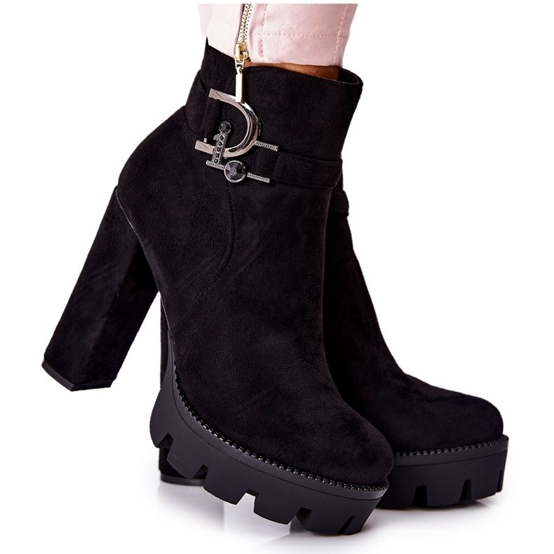 Cizme din piele intoarsa pe tocuri inalte Dianne negre negru