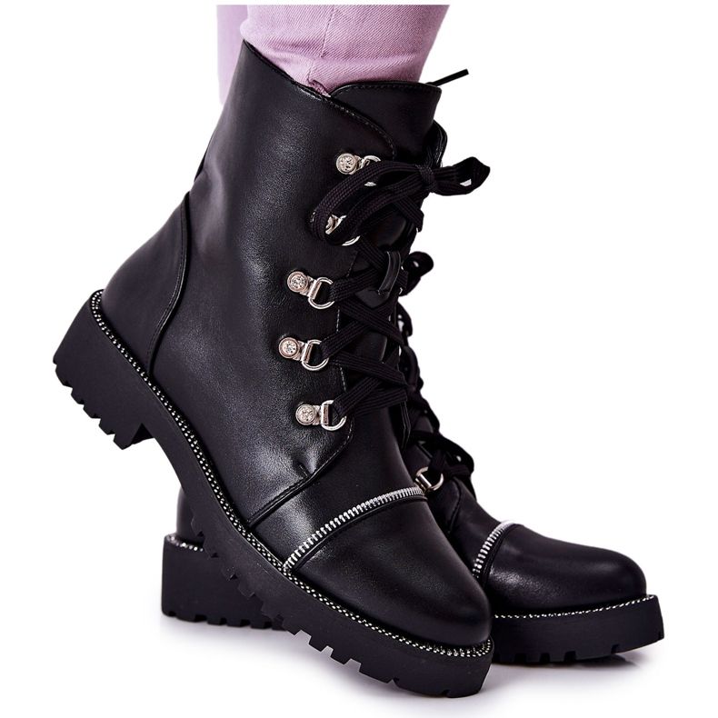 PG1 Cizme clasice din piele Daiane Tied Negre negru