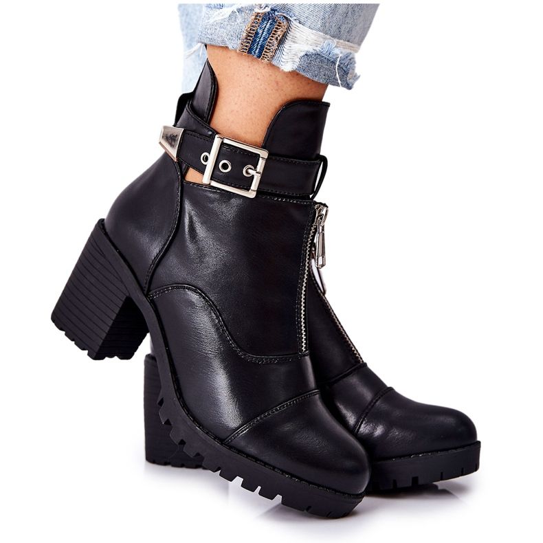 PG1 Cizme Negre Clive Pe Toc Înalt Cu Cataramă negru