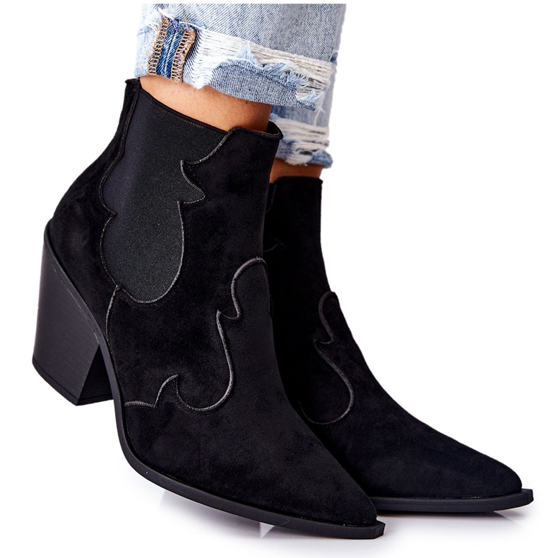 PG1 Cizme de cowboy negre Maurelle din piele intoarsa negru