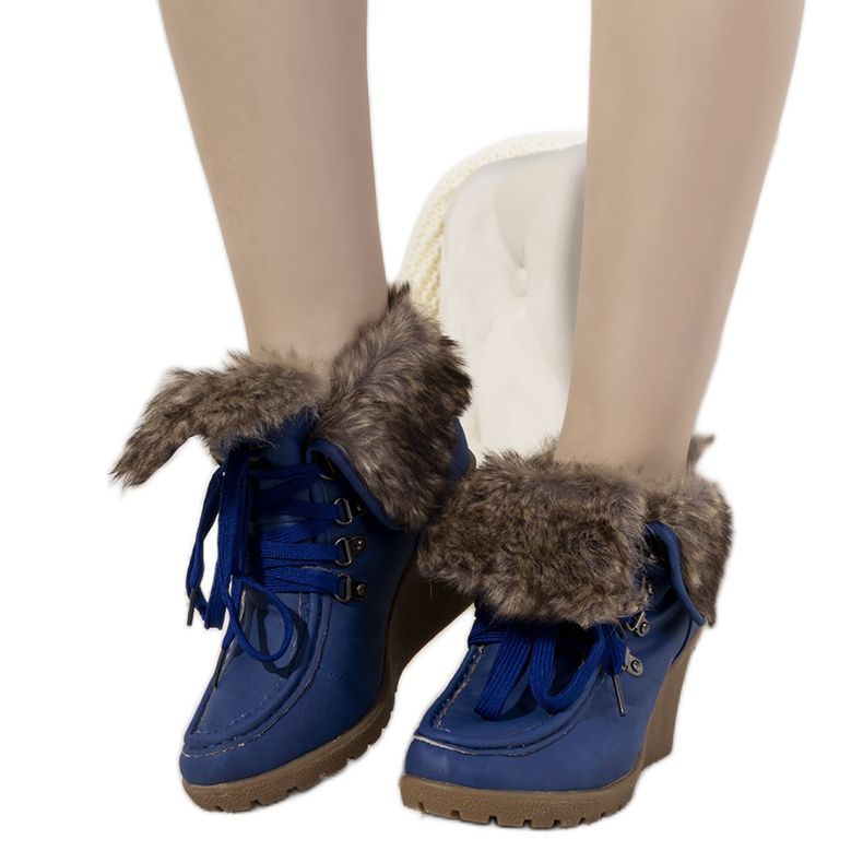 Cizme cu pană albastre cu blană Callas albastru Cizme cu pană albastre cu blană Callas albastru