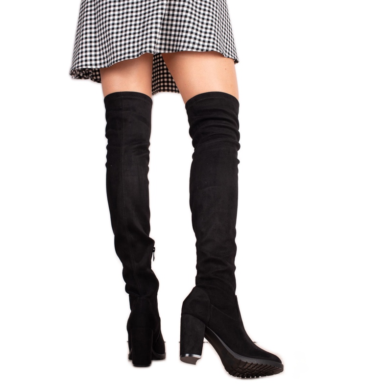 TRENDI Cizme înalte din piele de căprioară negru