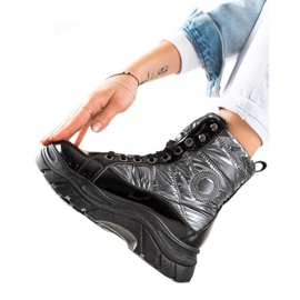 TRENDI Trapperii matlasați la modă negru argint TRENDI Trapperii matlasați la modă negru argint