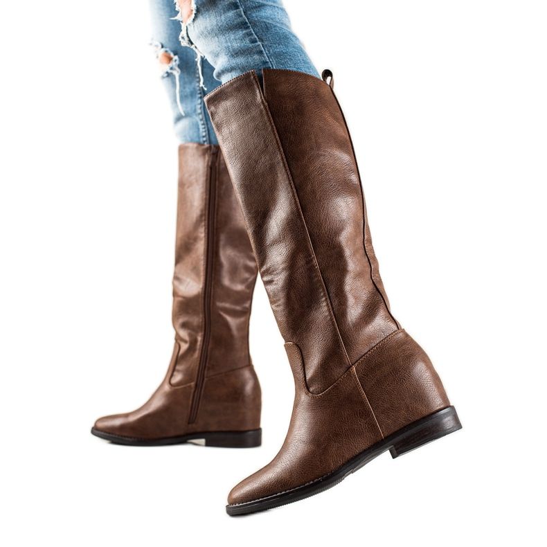 TRENDI Cizme maro cu pană