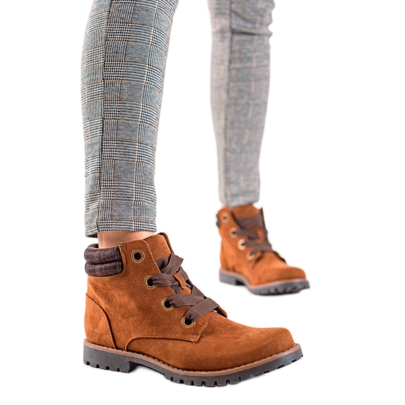 TRENDI Cizme Traper din piele intoarsa maro