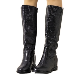 Cizme negre în modelul de piele de crocodil Daoust negru