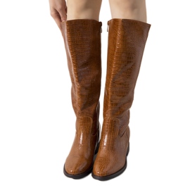 Cizme maro în modelul de piele de crocodil Daoust