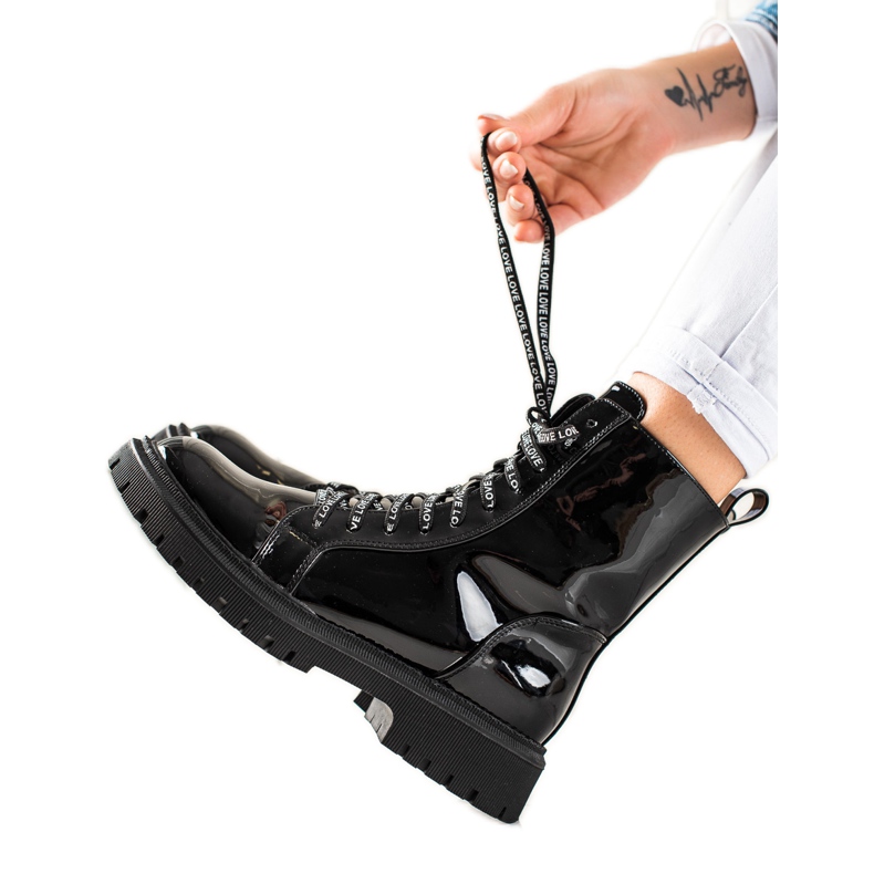 TRENDI Cizme negre cu dantelă negru