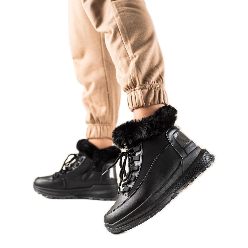 TRENDI Cizme de zăpadă negre cu blană negru