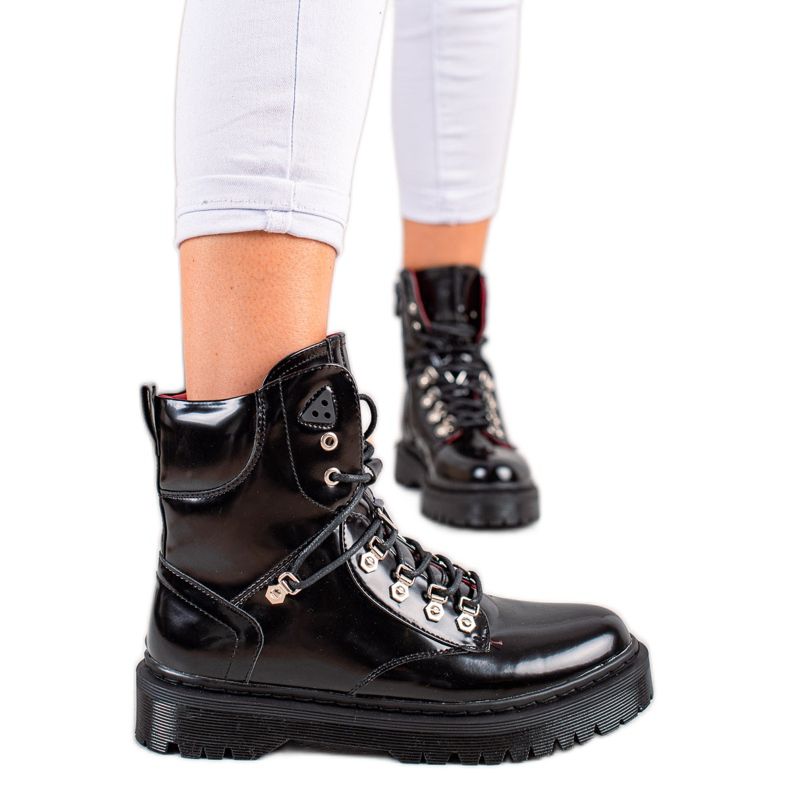 Lucky Shoes Cizme negre lăcuite negru