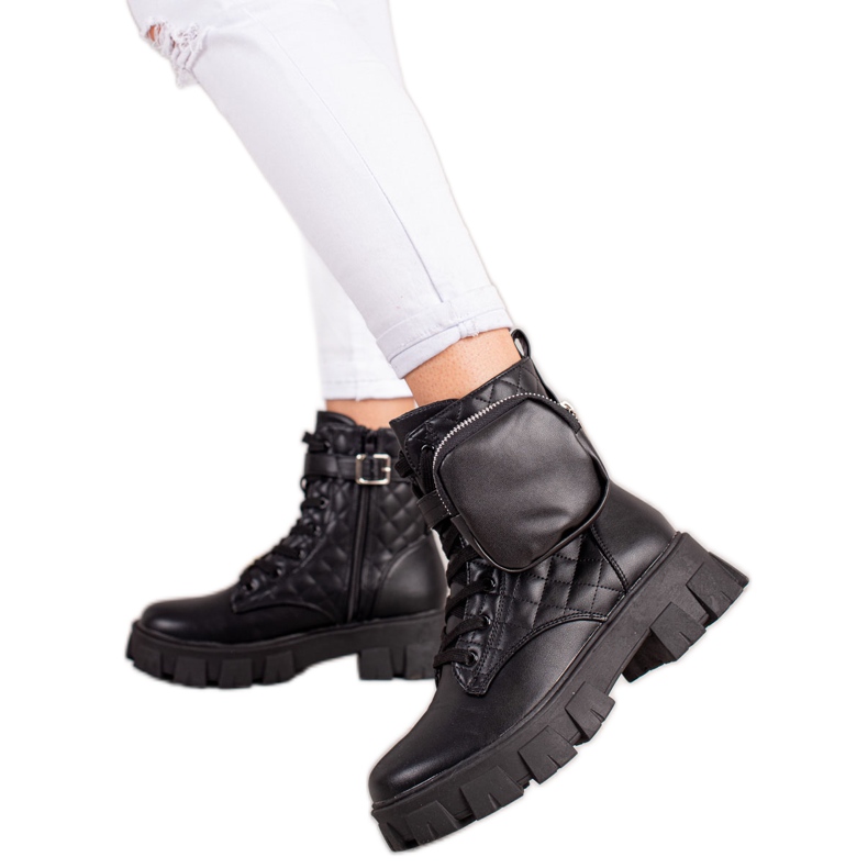 Best Shoes Capcane matlasate cu buzunar negru