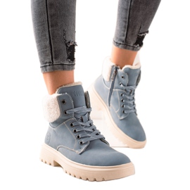 Goodin Trappers eleganti din piele ecologica bej albastru Goodin Trappers eleganti din piele ecologica bej albastru