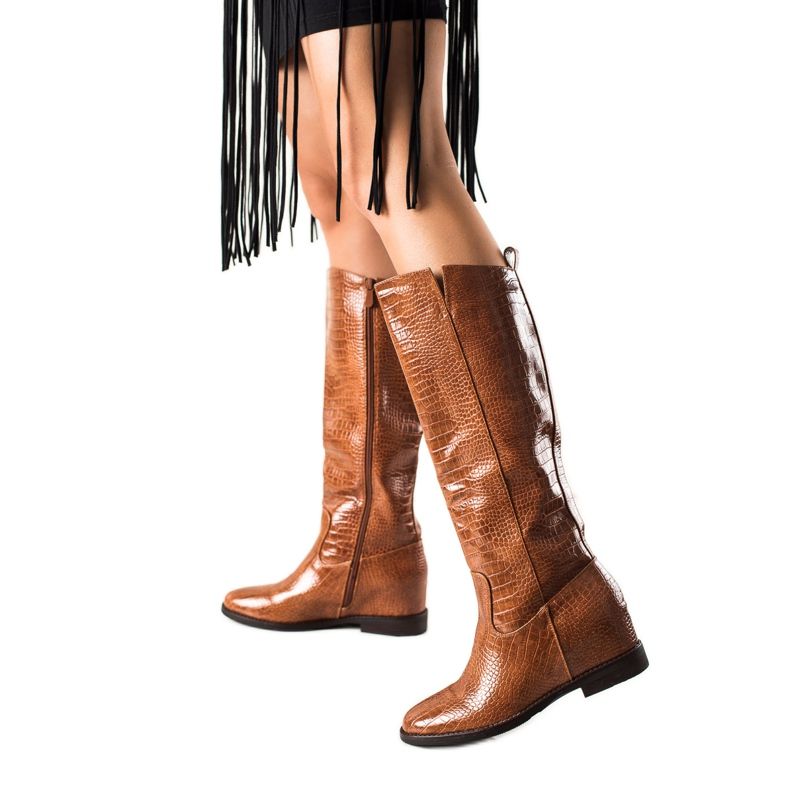 TRENDI Cizme Cu Piele Eco Pe Pană maro TRENDI Cizme Cu Piele Eco Pe Pană maro