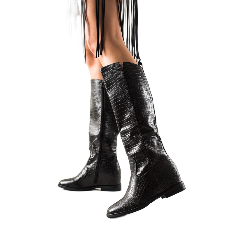 TRENDI Cizme Cu Piele Eco Pe Pană negru