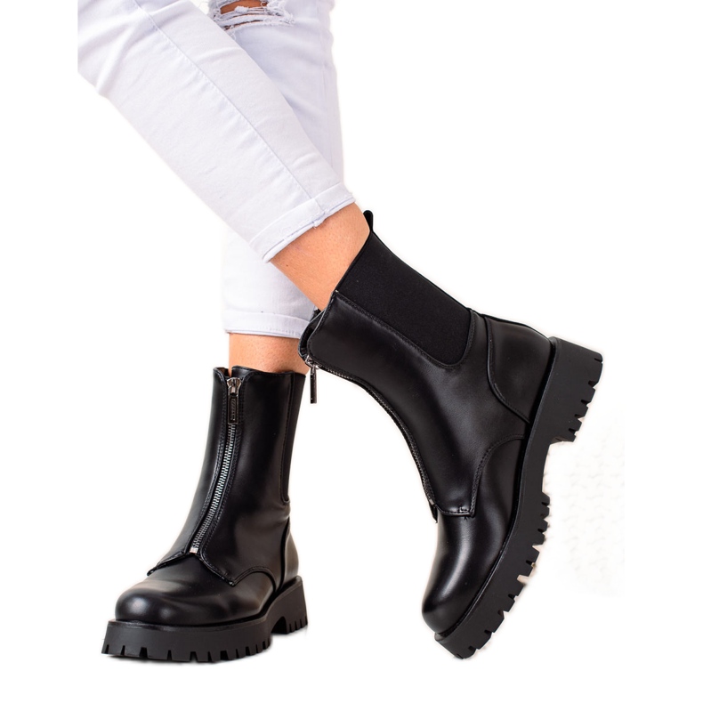 TRENDI Cizme calde cu fermoar negru