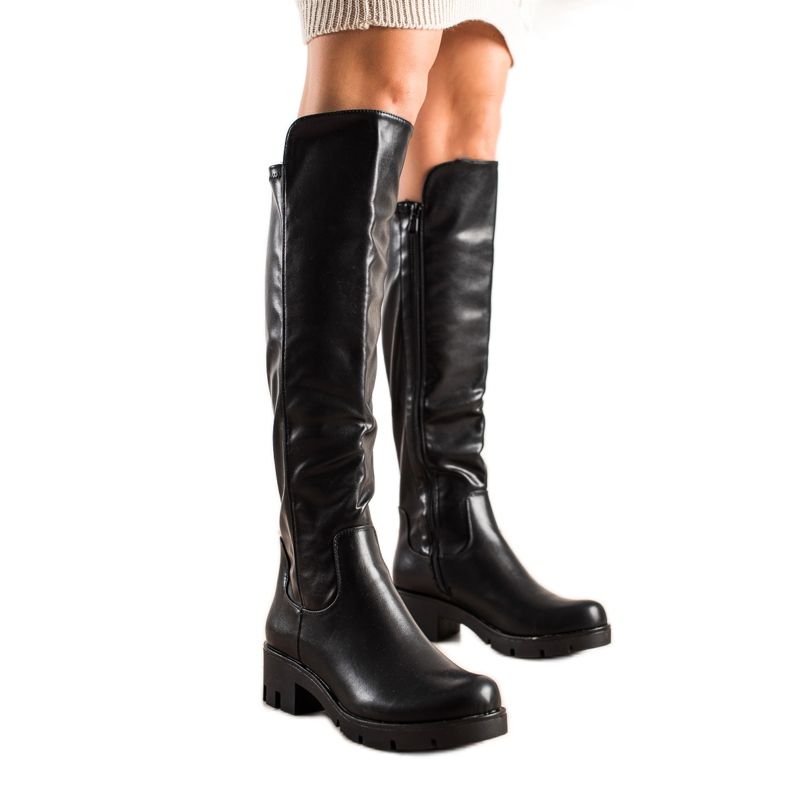 TRENDI Cizme casual din piele ecologică negru