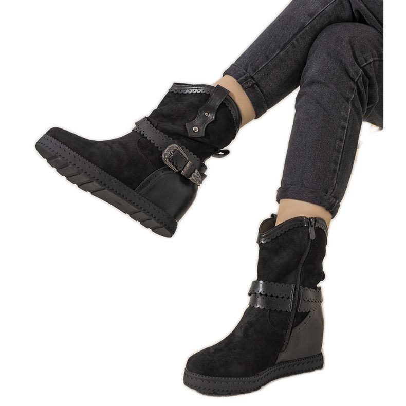 Cizme de dama negre cu izolatie pe pana Sherry negru