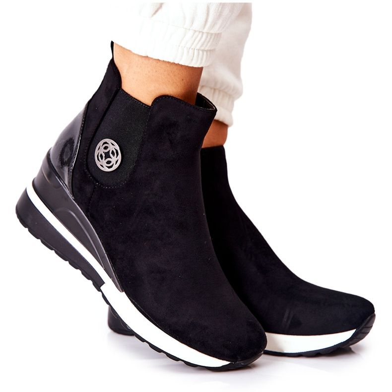 POTOCKI Cizme negre din piele intoarsa pe pană Lunelle negru