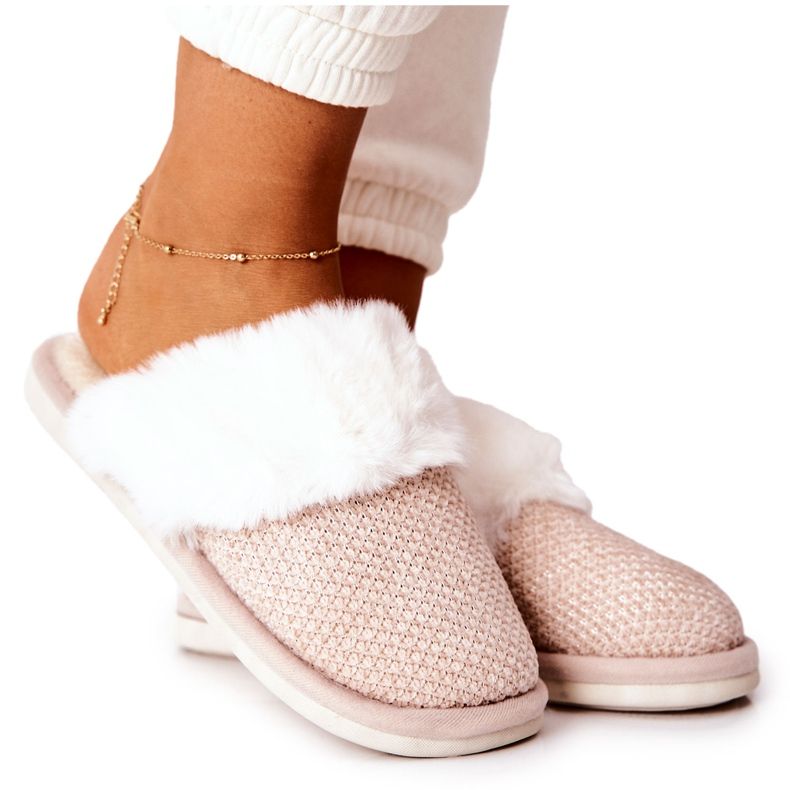 Papuci Bej Flamarin Calzi Cu Blana Papuci Bej Flamarin Calzi Cu Blana