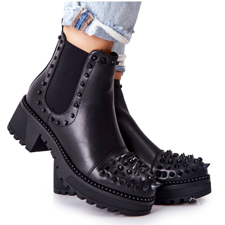 PG1 Cizme Negre Comonis Jodhpur Cu Jeturi negru