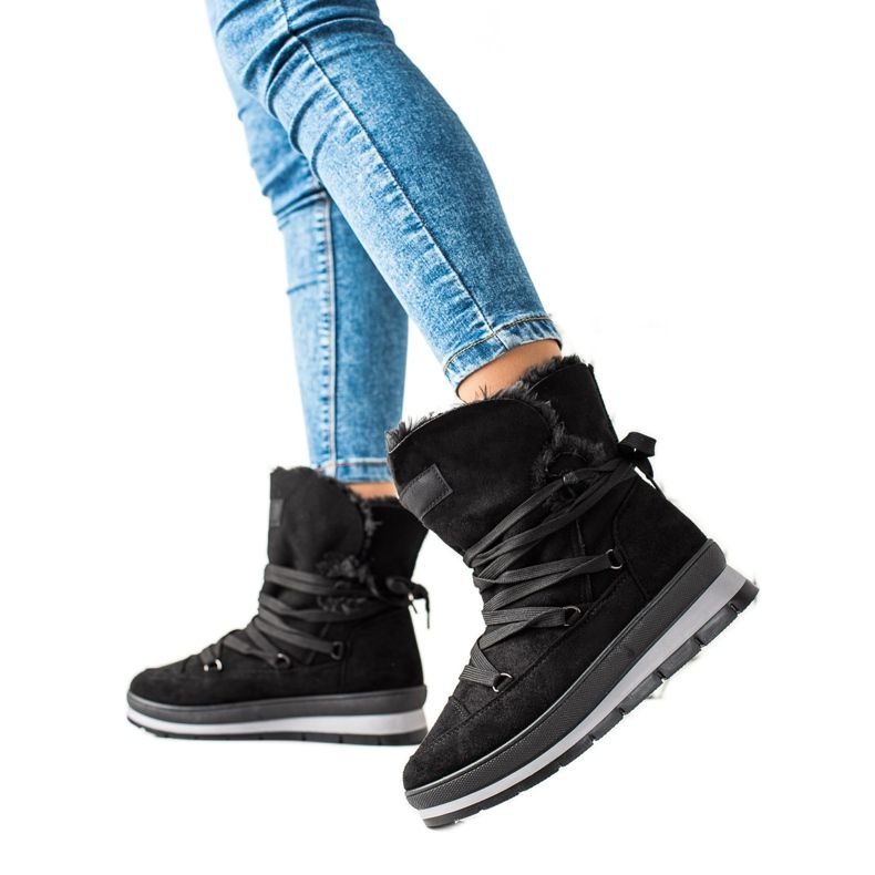 TRENDI Cizme de zapada din piele intoarsa neagra negru