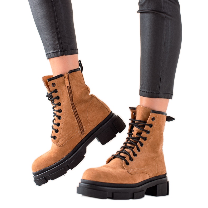 Super Me Trappers din piele intoarsa maro bej