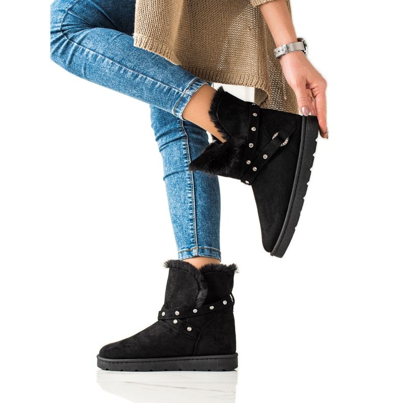 TRENDI Mukluki Negru Cu Zirconi