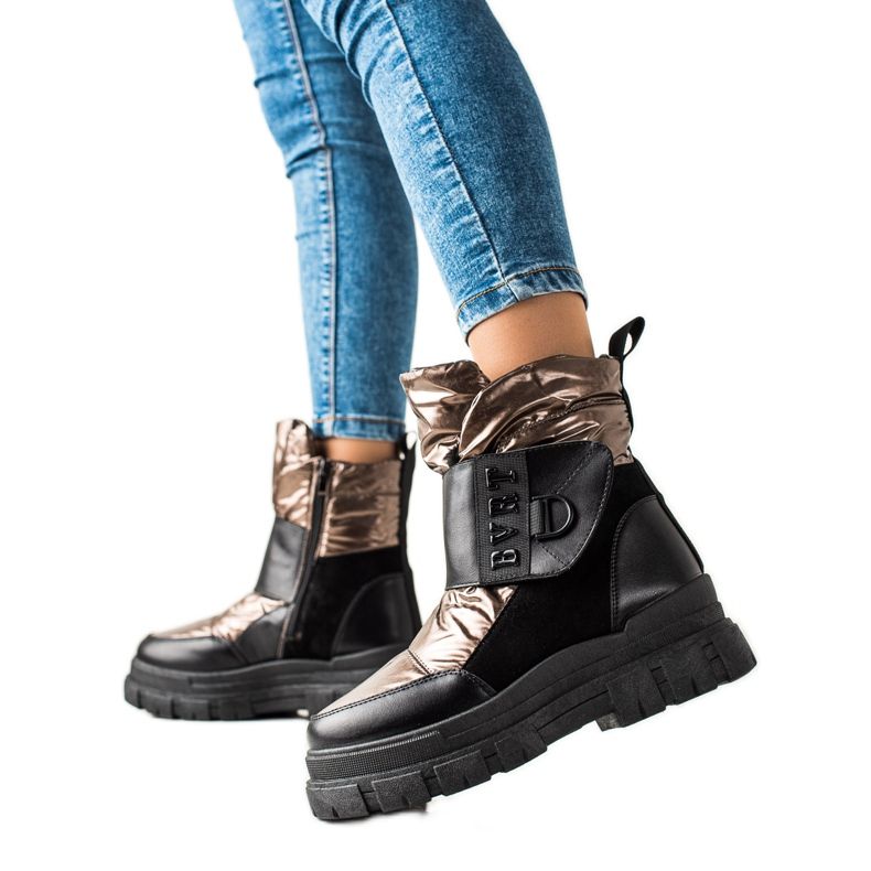 TRENDI Cizme de zăpadă calde cu velcro negru de aur TRENDI Cizme de zăpadă calde cu velcro negru de aur