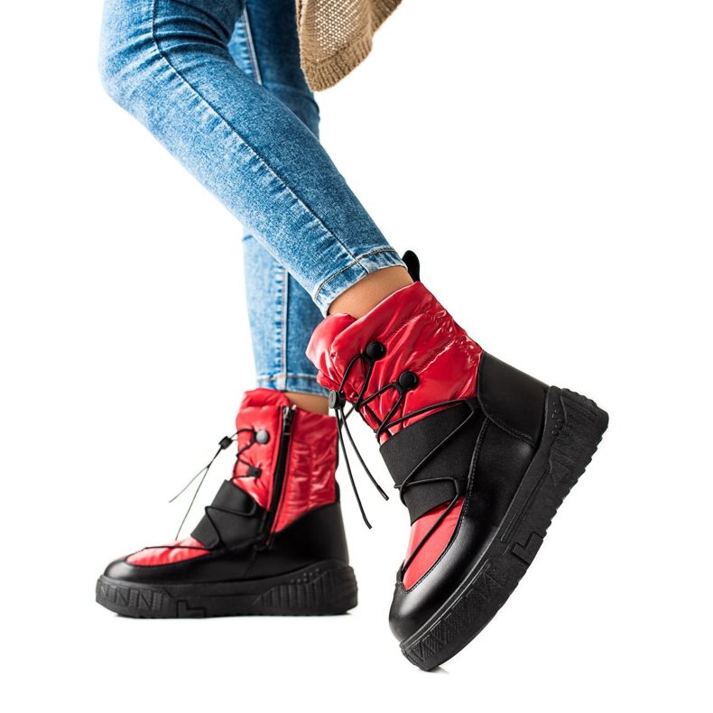 TRENDI Cizme de zăpadă confortabile pe platformă negru roșu TRENDI Cizme de zăpadă confortabile pe platformă negru roșu