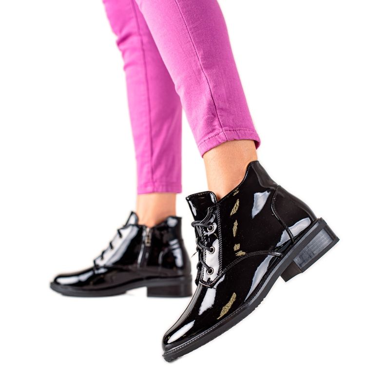 TRENDI Cizme negre lăcuite negru