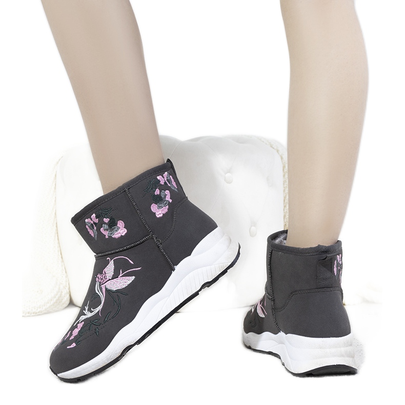 BM Cizme de zapada gri cu broderie Jamil