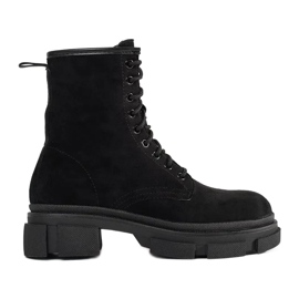 Trappers din piele intoarsa neagra negru