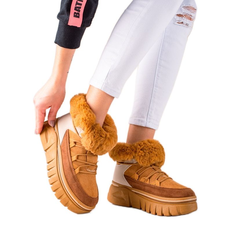 TRENDI Cizme De Zapada Pe Platforma Cu Blana bej maro