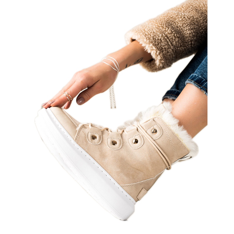 TRENDI Cizme de zăpadă bej elegante TRENDI Cizme de zăpadă bej elegante