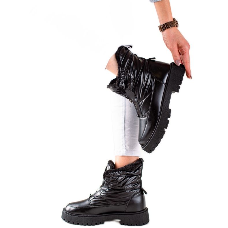 TRENDI Cizme de zăpadă negre strălucitoare negru