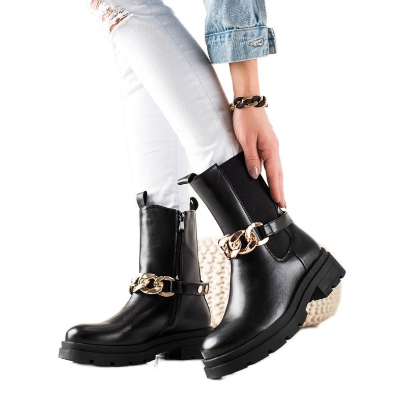 TRENDI Cizme Înalte Cu Lant negru TRENDI Cizme Înalte Cu Lant negru