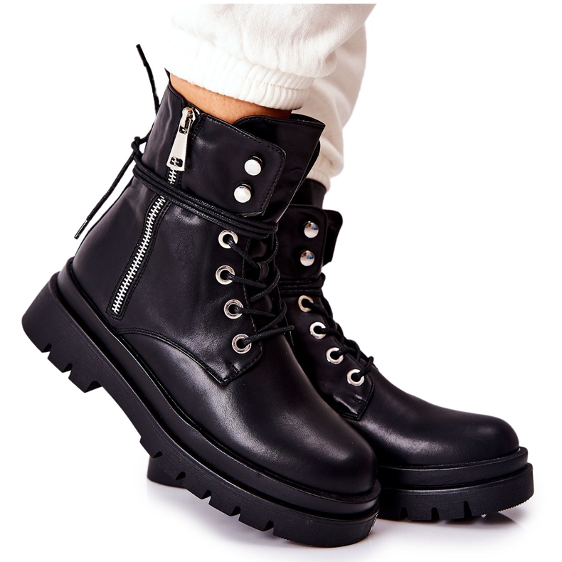 PG1 Cizme Pe Fermoar Cu Legare Negru Elissmo