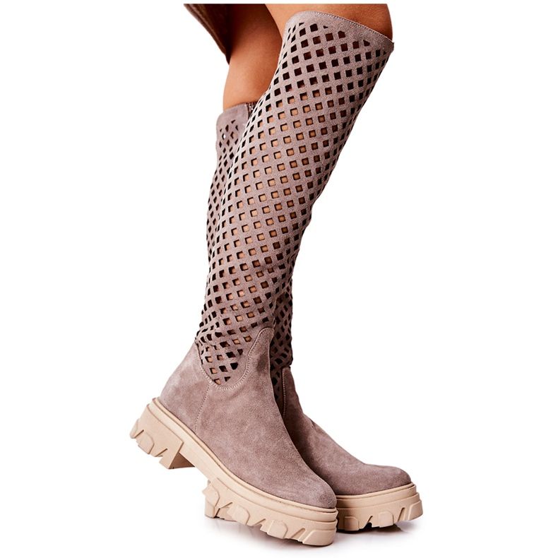 PA2 Ghete Kallede maro deschis din piele intoarsa bej