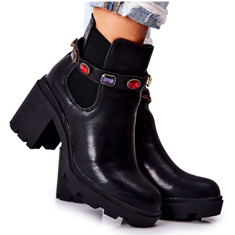 PS1 Cizme Damă Piele Pe Toc Cu Cristale Negre Macbeth negru
